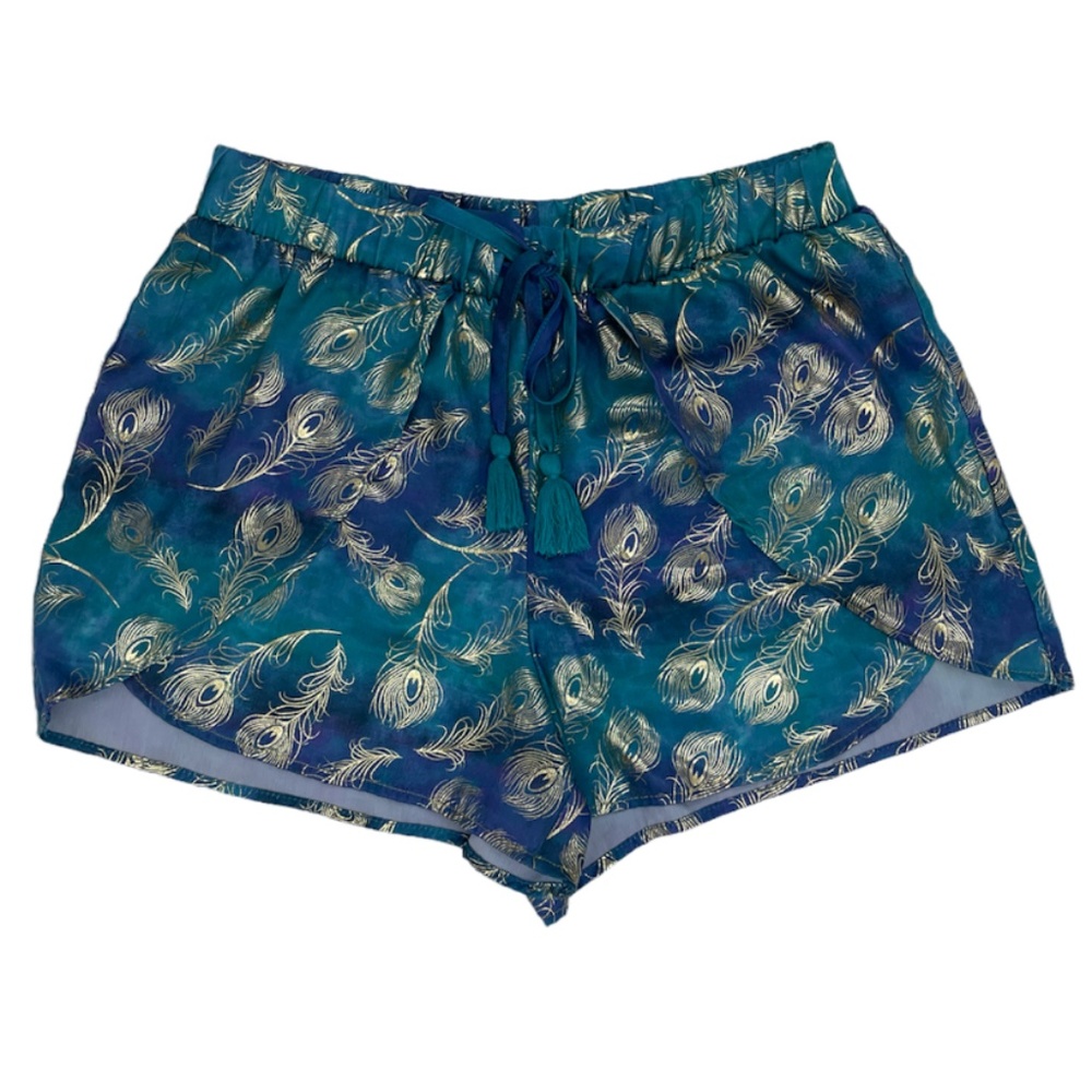 Disney Aladdin Jasmine Blue Gold Foil Peacock Sleep Shorts Size M
